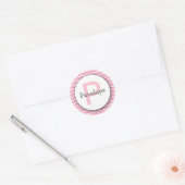 Rond Chariot monogramme Chevron Sticker rose blanc (Enveloppe)
