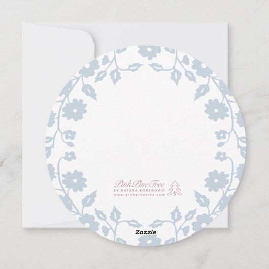 Rond Charmant Dusty Blue Folk Floral Mariage Menu (Dos)