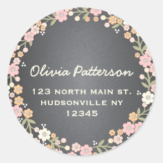 Rond Charming Garden Floral Wreath Adresse Sticker
