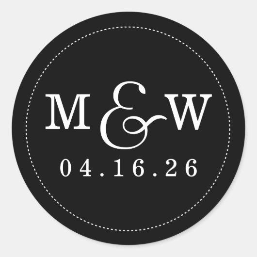 Rond Charming Mariage Monogram Sticker - Noir (Devant)