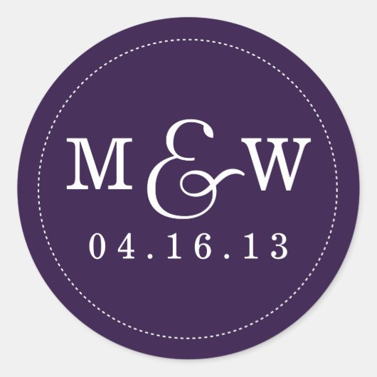 Rond Charming Mariage Monogramme Sticker Eggplant pourp (Devant)