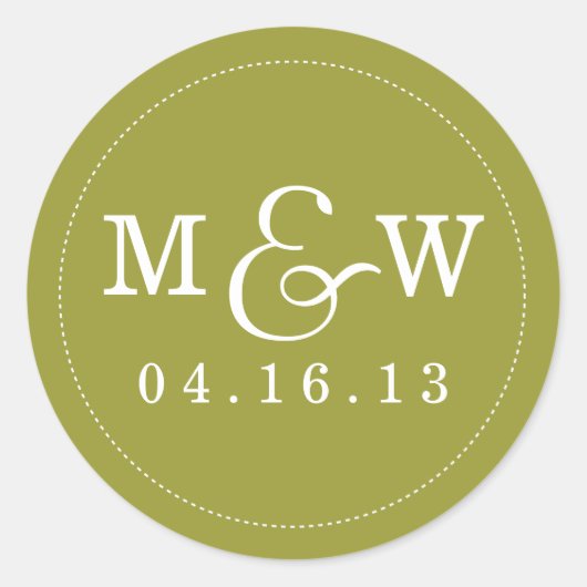 Rond Charming Mariage Monogramme Sticker - Olive (Devant)