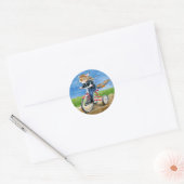 Rond Chat mignon sur tricycle caricature sticker (Enveloppe)