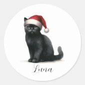 Rond Chat noir aquarelle en Sticker Festive Santa Hat (Devant)