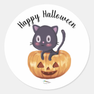 Rond Chat noir dans un Citrouille Sticker Halloween