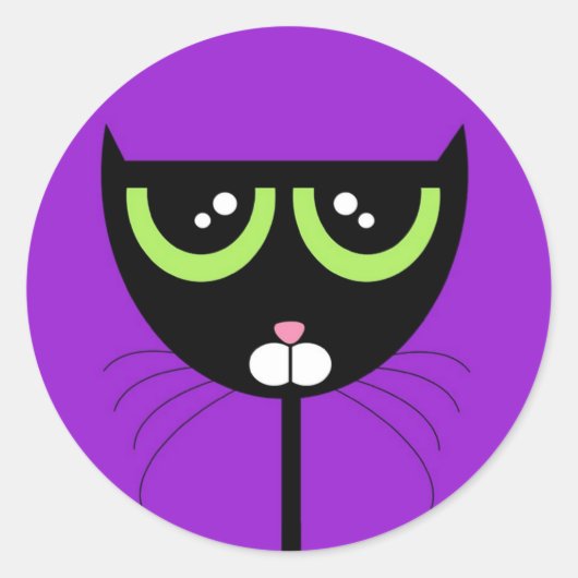 Rond Chat noir sur violet - Sticker (Devant)