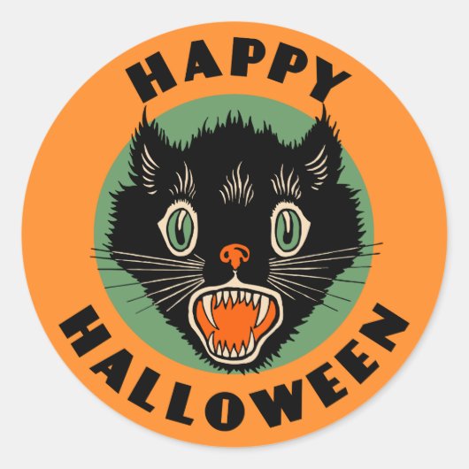 Rond Chat noir vintage - Happy Halloween Sticker (Devant)