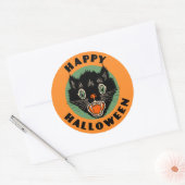 Rond Chat noir vintage - Happy Halloween Sticker (Enveloppe)