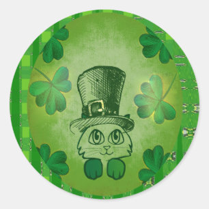 Rond Chat St Patrick avec Sticker Dessin Shamrock