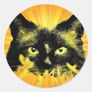 Rond Chat Sunburst Kitty Sticker Abstrait Feline Art