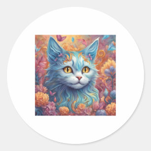 Rond Chat Super Élégant Avec Sticker Fleurs Colorées