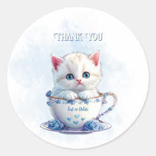 Rond Chaton en Coupe Bleu Fleurs Sticker