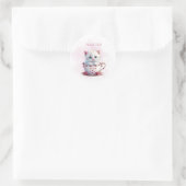 Rond Chaton en Coupe Sticker Fleurs Roses (Sac)