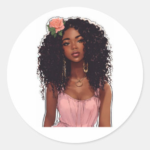 Rond Chic Black Girl Sticker - Illustration tendance
