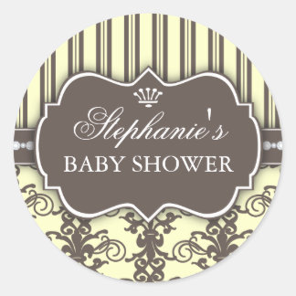 Rond Chic Damask & Stripe Baby shower Favoriser Sticker