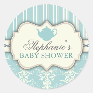 Rond Chic Damask & Stripe Baby shower Favoriser Sticker