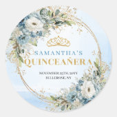Rond Chic Pastel Blue Gold Greenery Quinceañera Sticker (Devant)
