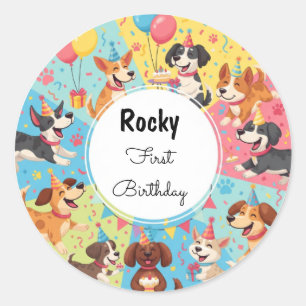 Rond Chiens mignons Anniversaire Fête Favoriser Sticker