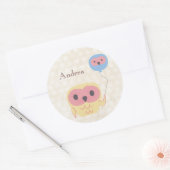 Rond Chouette mignonne avec ballons Sticker de nom pers (Enveloppe)