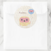Rond Chouette mignonne avec ballons Sticker de nom pers (Sac)