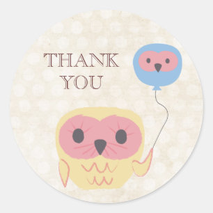 Rond Chouette mignonne avec Sticker Merci de partie de