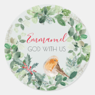 Rond Christian Watercolor Wreath God With Us Sticker