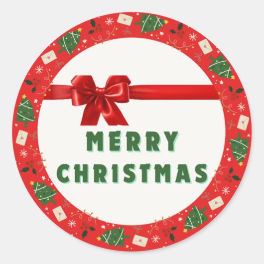 Rond Christmas Gift Wrapping Sticker | Red Wreath & Rib (Devant)