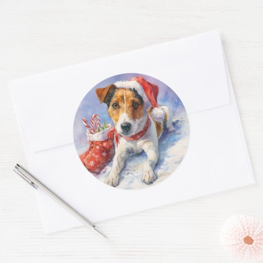 Rond  Christmas Jack Russell Round Sticker (Enveloppe)