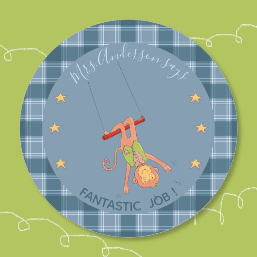 Rond Circus Monkey Student Blue Reward Sticker