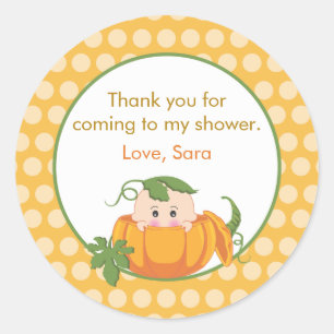Rond Citrouille d'automne   Sticker Baby shower Faveur