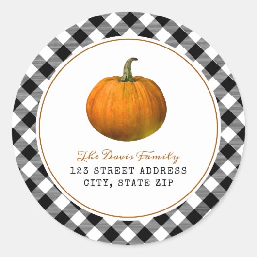 Rond Citrouille Plaid Adresse Automne Sticker Classic R (Devant)