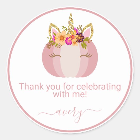 Rond Citrouille Unicorn | Sticker pour l'anniversaire (Devant)