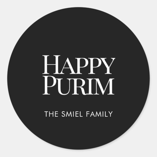 Rond Classic Family Name Happy Purim Sticker (Devant)