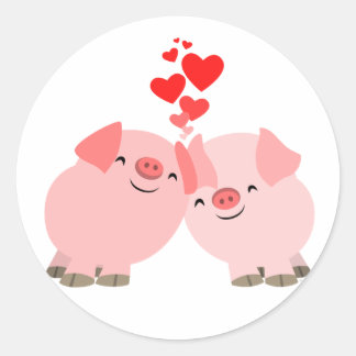 Rond Cochons de dessin mignon en Sticker d'amour