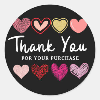 Rond coeur amusant merci noir Classic Round Sticker