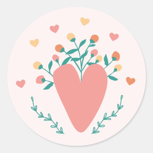 Rond Coeur Fleur sauvage mignon Sticker Saint-Valentin (Devant)