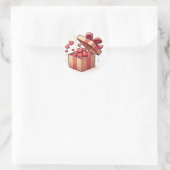 Rond ​ Coeurs mignons d'amour Boîte cadeau Sticker (Sac)