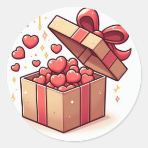 Rond ​ Coeurs mignons d'amour Boîte cadeau Sticker