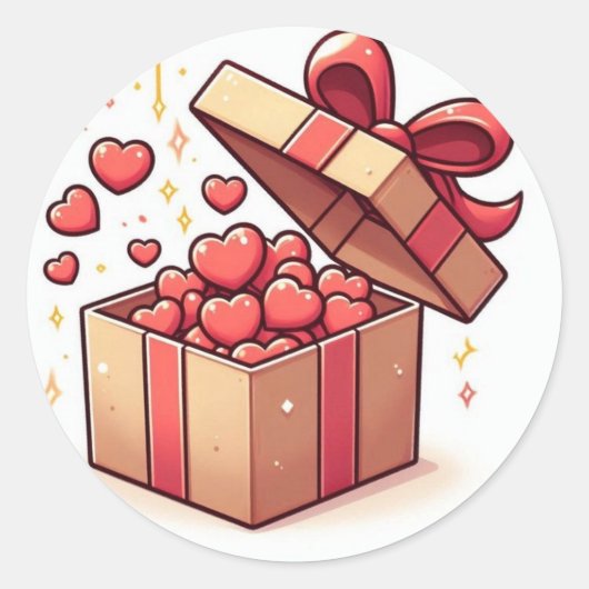 Rond ​ Coeurs mignons d'amour Boîte cadeau Sticker (Devant)