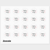 Rond Coeurs roses Happy Mail Classic Round Sticker (Feuille)