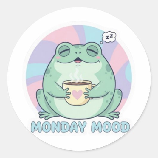 Rond Coffee Frog Sticker Cute Frog Drinking Coffee Funn (Devant)