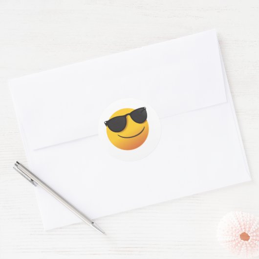 Rond Cool Smiley Sticker | Fun Emoji Design (Enveloppe)