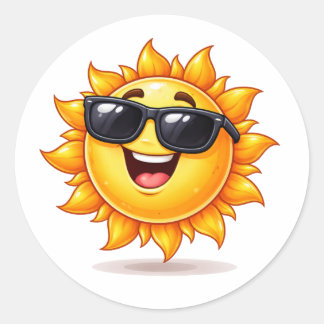 Rond Cool Sun Cartoon Wearing Sunglasses Sticker