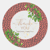 Rond Coral Brown Leopard Print Thank You Sticker (Devant)