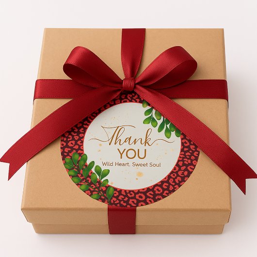 Rond Coral Brown Leopard Print Thank You Sticker