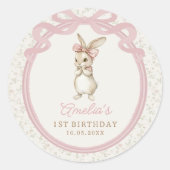Rond Cottage Chic Pink Bow Bunny Birthday Sticker (Devant)