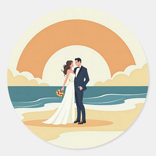 Rond Couple à Sunset Beach Wedding Sticker (Devant)