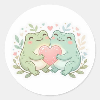 Rond Couple Frog Sticker Cute Two Frogs Love Heart Roma