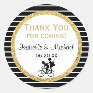 Rond Couple sur un Sticker Mariage Merci or à vélo