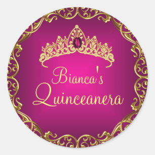 Rond Couronne de gemmes or et rose Sticker Quinceanera